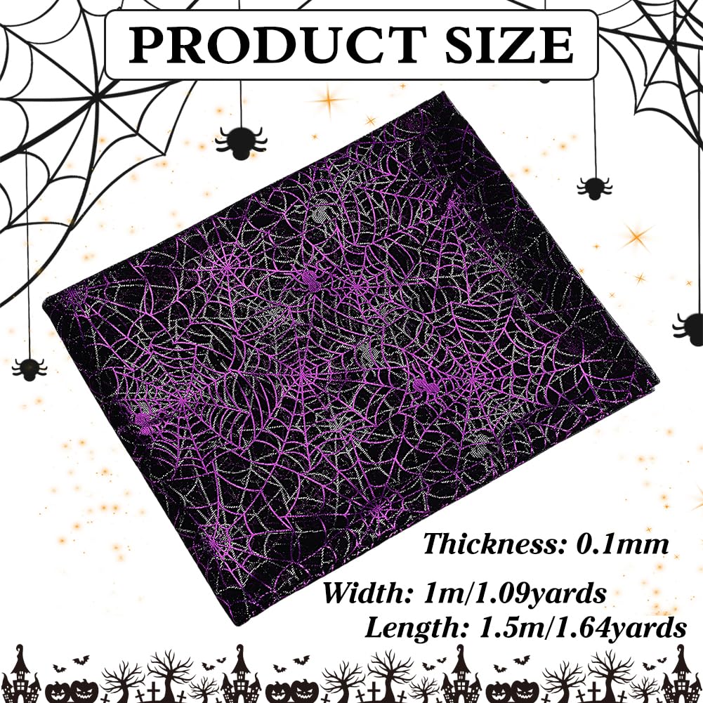 FINGERINSPIRE Halloween Purple Spider Web Fabric 39.4x59 inch Black Spiderweb Net Fabric Halloween Witch Crafts Costume Veil Hat Dressmaking Stretch Fabric for Halloween Party Decoration