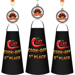 mepase 6 pcs chili cook off prizes cooking chili apron award medals 1st 2nd 3rd prizes set of 3 medals for women men(black)