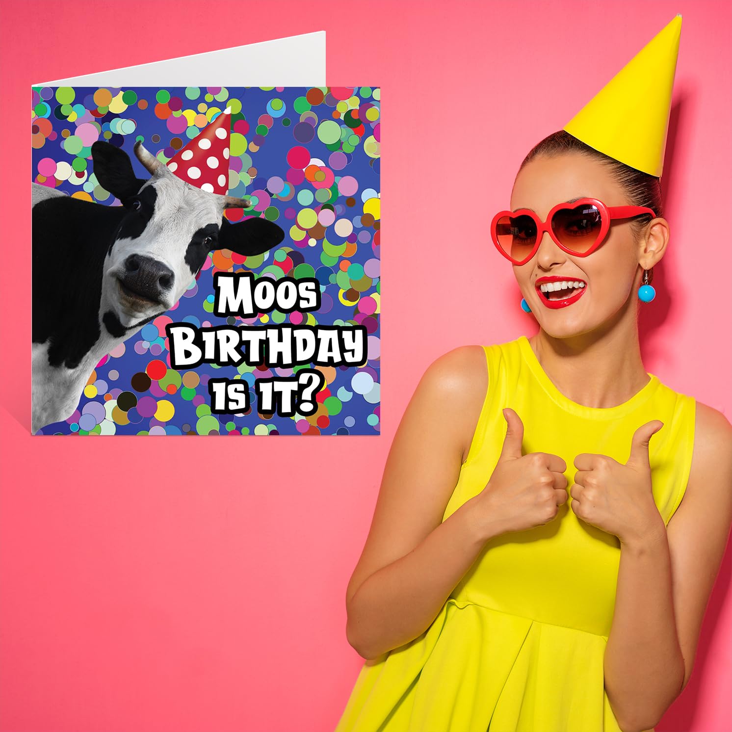 Funny Birthday Cards for Women Men - Moo - Happy Birthday Card for Mom Dad Papa Pops Brother Sister Son Daughter Grandma Grandpa Friend, 5.7 x 5.7 Inch Joke Silly Bday Greeting Cards