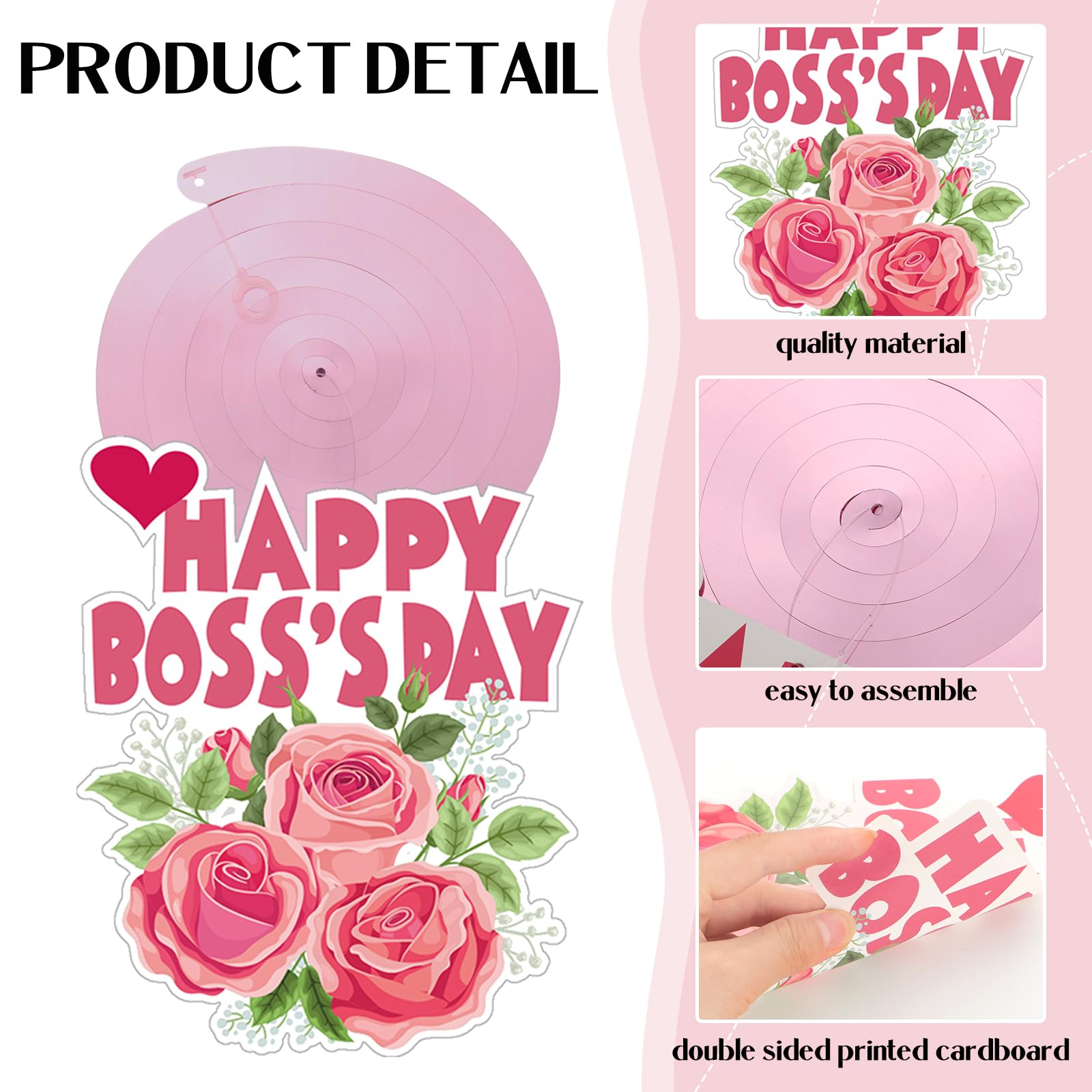 Harloon 39 Pcs Happy Boss's Day Hanging Decorations Include 3 No DIY Boss Day Banner 24 Lady Cutouts with 12 Hanging Swirls Pink Boss's Day Decor for Female Boss Best Boss Ever Party Decorations