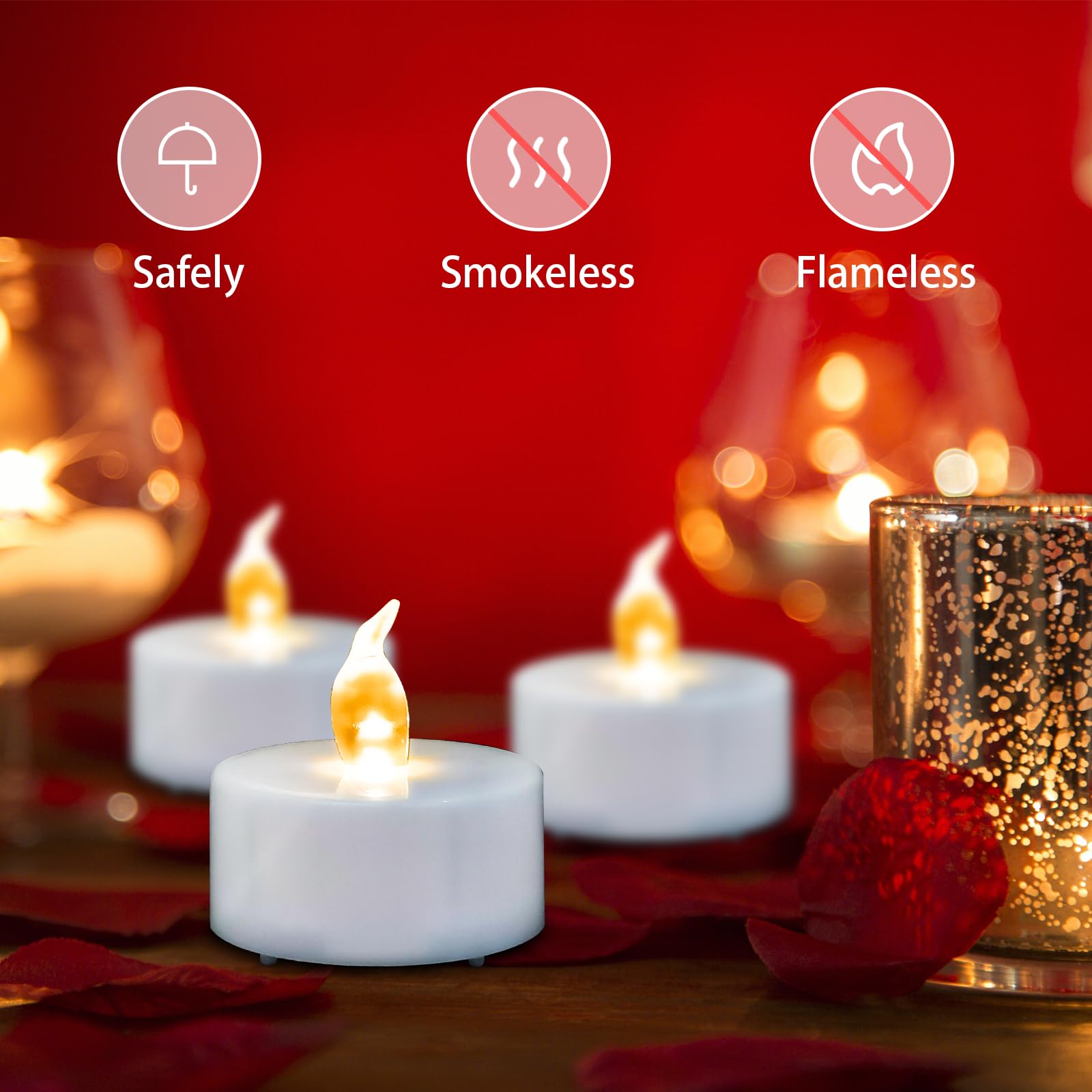 5/12/24/50/100/200/400 Pack Battery Tea Lights LED - Realistic and Bright Flickering Holiday Gift Operated Flameless for Seasonal & Festival Celebration Warm Yellow Lamp Battery Powered（5 Pack ）