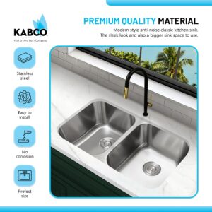 KABCO 32 Inch Stainless Steel Double Equal Bowl Classic Kitchen Sink, Extra Thick 16 Gauge Undermount Rust, Sound and Heatproof Sink with Sink Strainer and Removable Garbage Basket