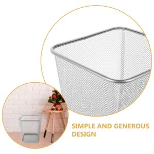 Kichvoe Metal Mesh Waste Basket Iron Square Trash Can Wire Garbage Container Lightweight Waste Paper Bins for Home Office Bedroom Bathroom Kitchen Silver