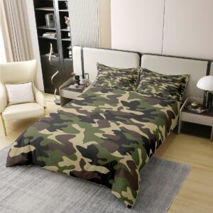 jejeloiu Camouflage Duvet Cover 100% Cotton Camo Bedding Set Set Military Style Rugs for Living Room Camouflage Print Green Brown Comforter Cover Set Bedspread Cover Queen Size