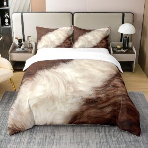 jejeloiu cowhide duvet cover 100% cotton queen size cow fur bedding cotton duvet cover set western farm animal skin brown white bedspread cover