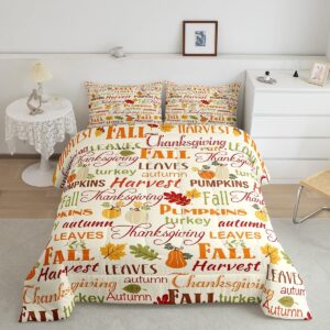 fall pumpkin comforter set king size,nature farmhouse plants quilt set 3pcs,rustic maple leaves bedding set for kids girls boys teens room decor,thanksgiving day duvet insert,2 pillowcases