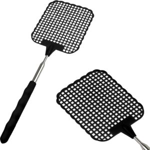 2pcs telescopic fly swatters, durable plastic fly swatter heavy duty set, telescopic flyswatter with stainless steel handle 26cm - 72cm