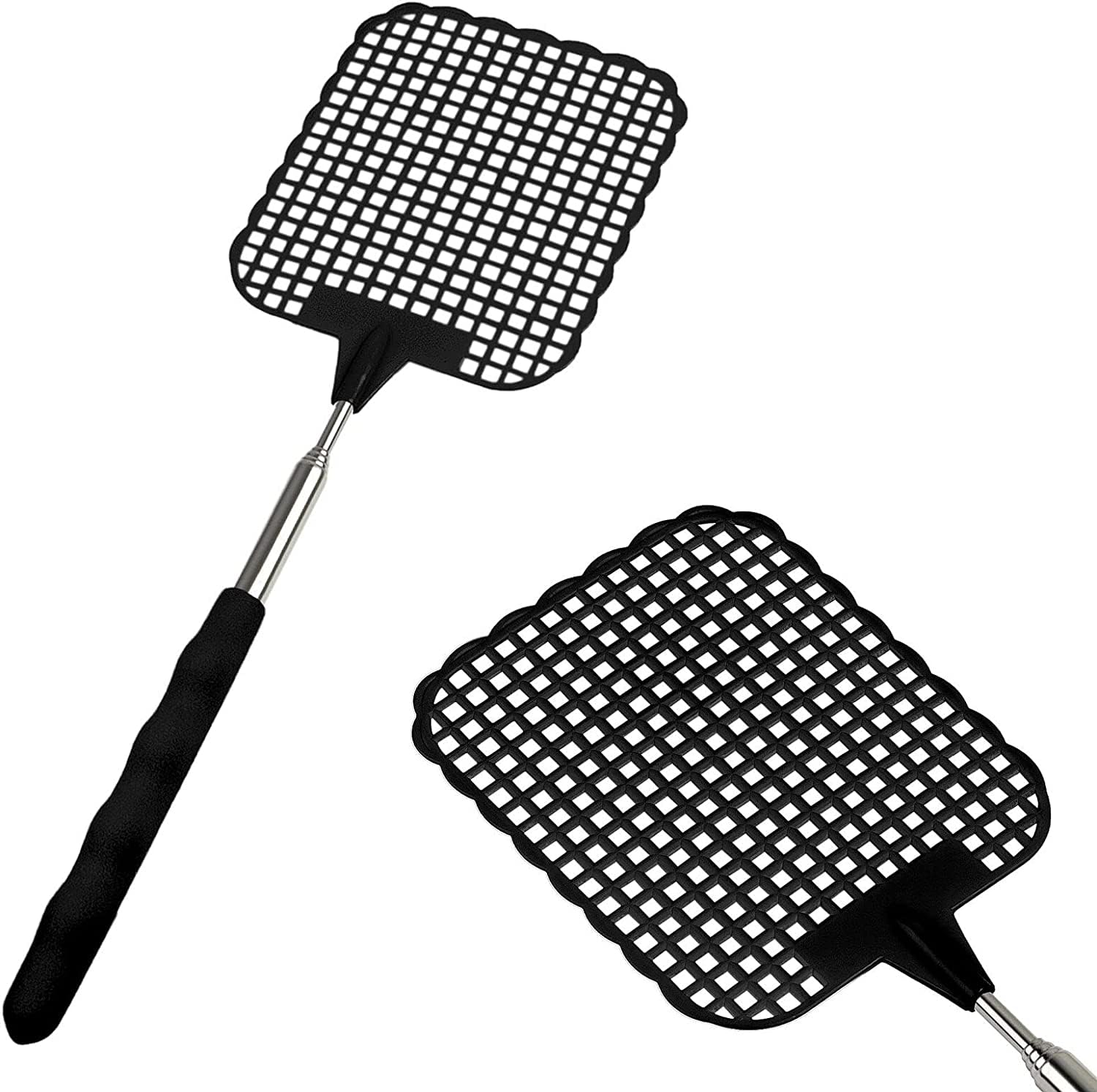 2PCS Telescopic Fly Swatters, Durable Plastic Fly Swatter Heavy Duty Set, Telescopic Flyswatter with Stainless Steel Handle 26cm - 72cm