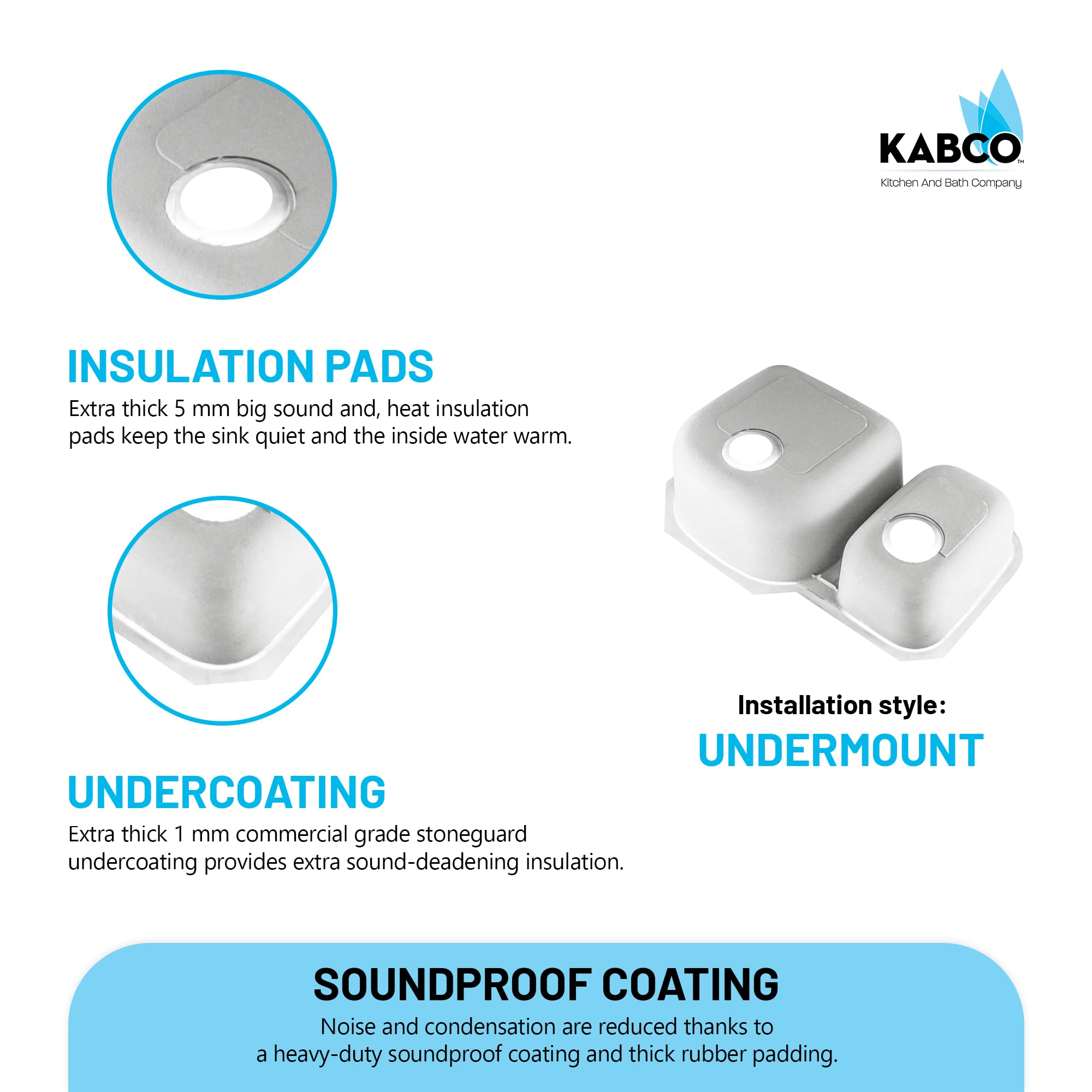 KABCO Staineless Steel Classic Kitchen Sink, Extra Thick 18 Gauge Undermount Rust, Sound and Heatproof Sink (UD113RSSG)