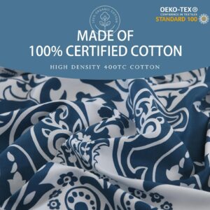 Quilta Navy Duvet Cover Queen - 100% Cotton Queen Duvet Cover Set Damask Duvet Cover 3pcs Soft & Lightweight with Zipper Closure & 8Ties for All Seasons 90 x 90 (No Comforter)