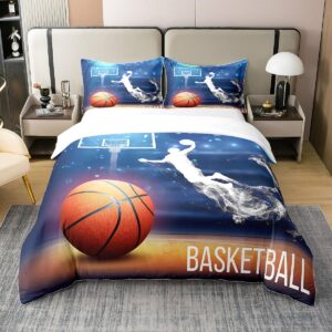 erosebridal 100% cotton boys basketball duvet cover queen,basketball player bedding set for kids,competitive sports game bed cover,modern basketball court bed sets with 2 pillowcases