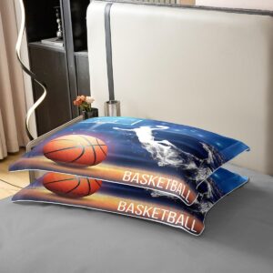 Erosebridal 100% Cotton Boys Basketball Duvet Cover Queen,Basketball Player Bedding Set for Kids,Competitive Sports Game Bed Cover,Modern Basketball Court Bed Sets with 2 Pillowcases