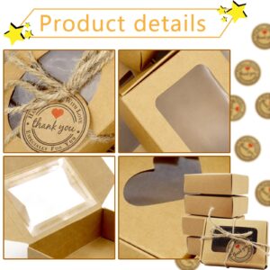 RYKOMO 60 PCS Soap Boxes for Homemade Soap 3.55 X 2.4 X 1.2 Inch Small Soap Packaging Boxes Kraft Soap Box with Window Mini Soap Gift Boxes for Homemade Soap Bakery Candy Cookies Packaging