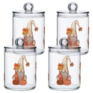 Gredecor 2 Pack Apothecary Jars with Lid Fall Gnome Maple Pumpkins Qtip Holder Dispenser Storage Containers Clear Plastic Cute Fall Autumn Thanksgiving Theme Canisters for Bathroom Vanity Organization