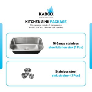 KABCO 30 Inch Stainless Steel Single Bowl Classic Kitchen Sink, Extra Thick 16 Gauge Undermount Rust, Sound and Heatproof Sink with Sink Strainer and Removable Garbage Basket