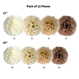 ANSOMO Brown Tissue Paper Pom Poms Khaki Caramel Party Decorations Ivory Beige Cream Earth Tone Boho Champagne Tan Flowers Wall Hanging Décor Supplies Rustic Neutral Birthday Baby Shower Wedding