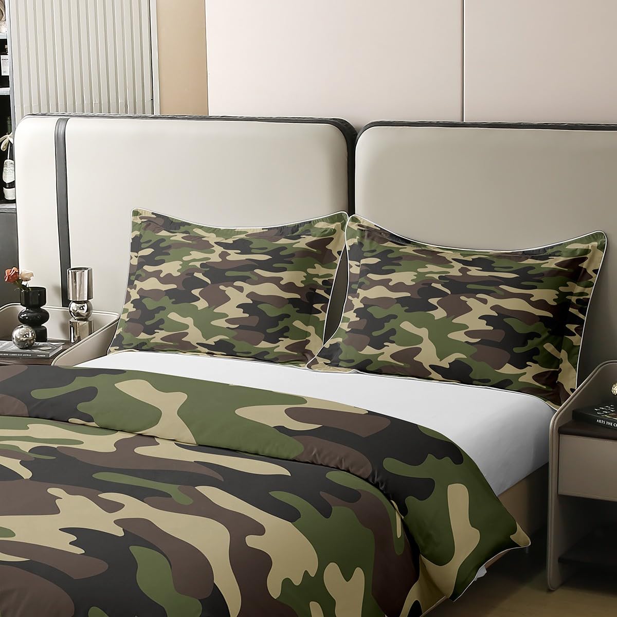 jejeloiu Camouflage Duvet Cover 100% Cotton Camo Bedding Set Set Military Style Rugs for Living Room Camouflage Print Green Brown Comforter Cover Set Bedspread Cover Queen Size