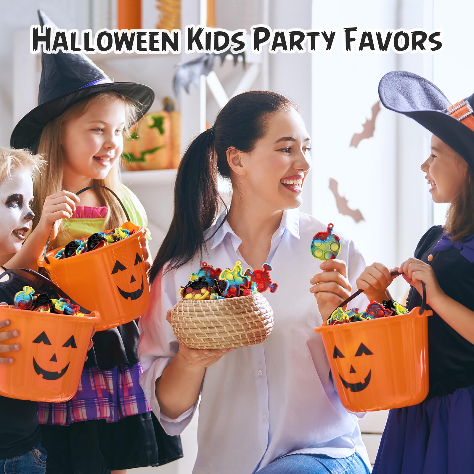 Halloween Party Favors for kids Pop Fidget Toys Bulk It 24 Pack,Halloween Party Supplies Halloween Classroom Favors Mini Pop keychain Its Halloween Prizes for Kids Bulk Halloween Toys Bulk Goodie bag