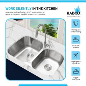 KABCO 32 Inch Stainless Steel 60/40 Double Unequal Bowl Classic Kitchen Sink, Extra Thick 16 Gauge Undermount Rust, Sound and Heatproof Sink with Sink Strainer and Removable Garbage Basket