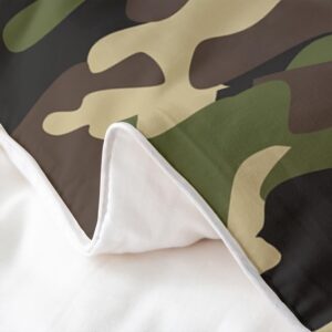 jejeloiu Camouflage Duvet Cover 100% Cotton Camo Bedding Set Set Military Style Rugs for Living Room Camouflage Print Green Brown Comforter Cover Set Bedspread Cover Queen Size