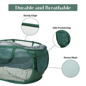 2 Pack Laundry Hamper Baskets, Collapsible Laundry Baskets Durable Tear-resistant with Side Pocket Reinforced Carry Handles green