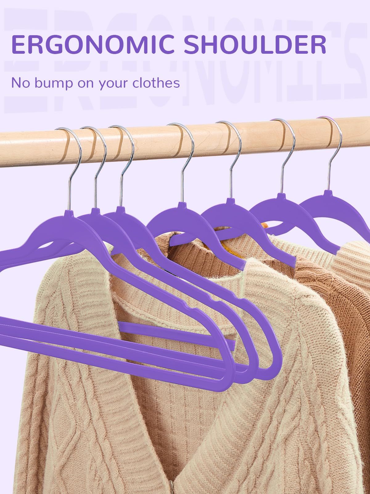 HOUSE DAY 60 Pack Plastic Hangers, Purple Hangers Extra Wide with 360°Swivel Hook, Space Saving Hangers for Bedroom Closet, Shirts, Pants, Heavy Duty Hangers Enough for Coat, Suit