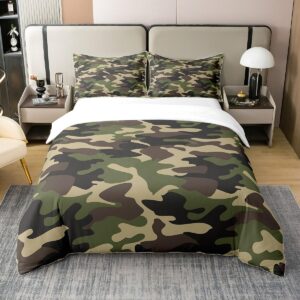 jejeloiu camouflage duvet cover 100% cotton camo bedding set set military style rugs for living room camouflage print green brown comforter cover set bedspread cover queen size