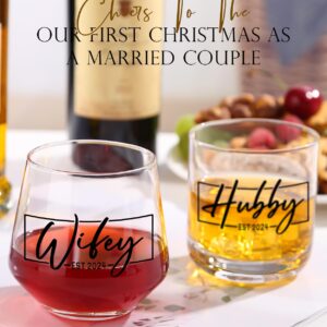 Couple Gifts for Christmas,First Christmas Married Gifts,Hubby & Wifey Wedding Glass Set,Mr and Mrs Gifts,Unique Gift for Wedding, Newly-Married ，Anniversary,His and Hers Gifts