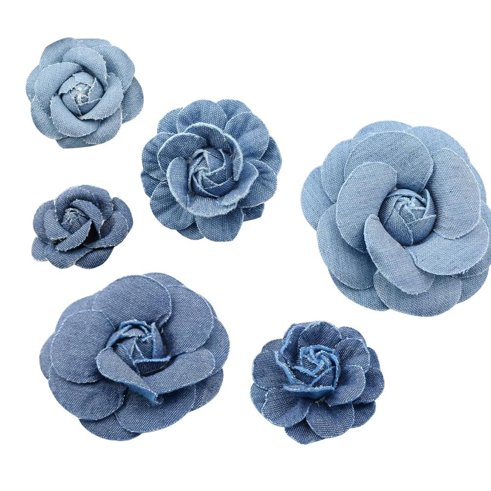 YXQ 6Pcs Fabric Flower 3 Sizes Denim Flowers Decoration DIY Crafts