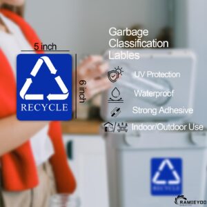 RAMIEYOO Design Recycle Sticker,5 Pack Recycle Sign Decals,Self-Adhesive Recycling Stickers,Recycle and Trash Vinyl for Trash Can 6 * 5 Inches (Recycle 6" /Blue)