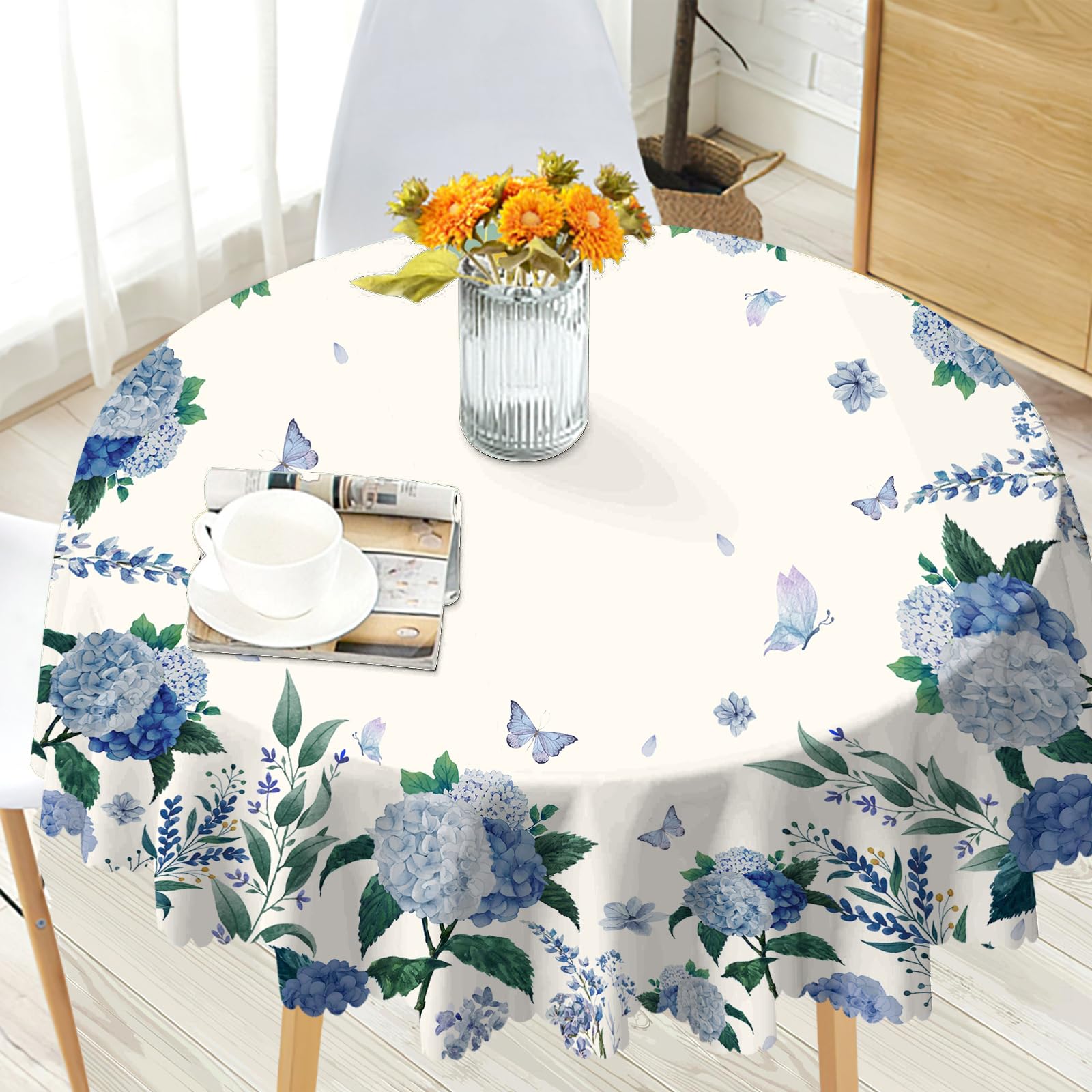 Eikione Round Table Cloths 60 in, Floral Tablecloth Waterproof, Wrinkle Free Polyester Flower Table Cover for Patio Party