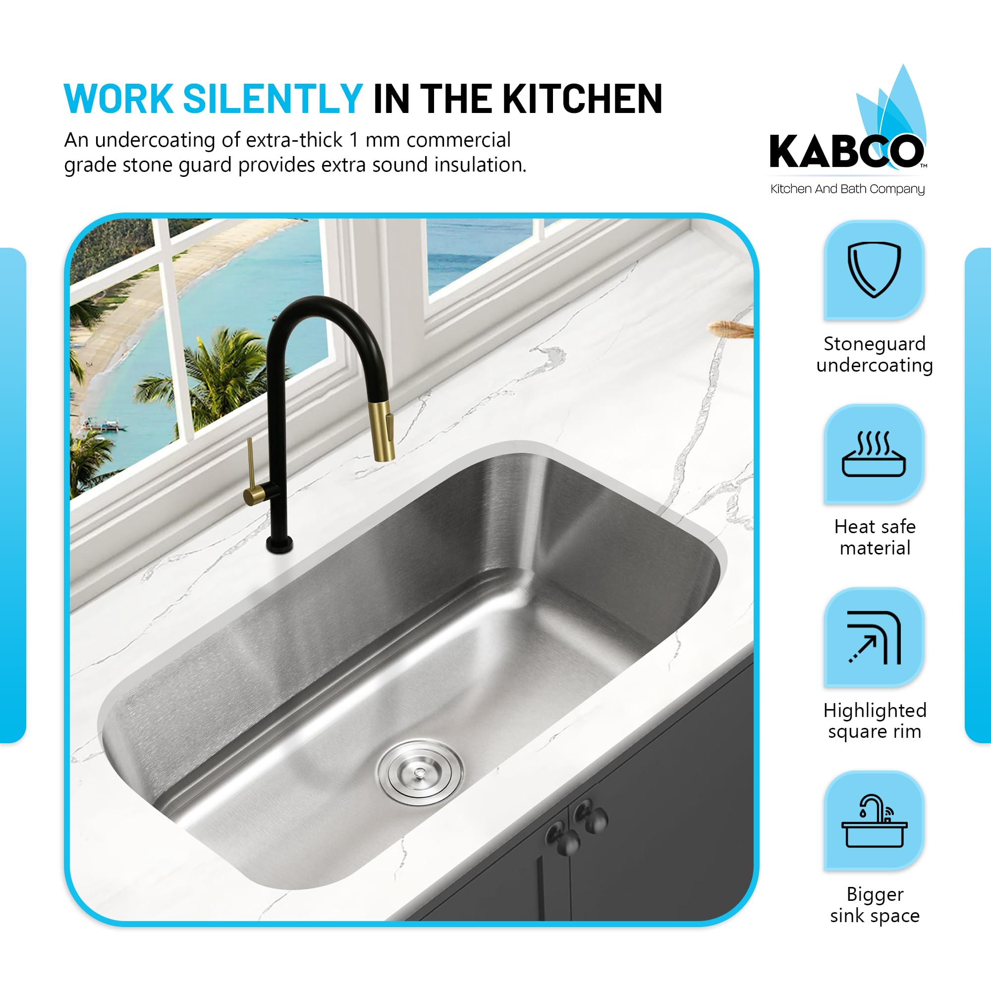 KABCO 30 Inch Stainless Steel Single Bowl Classic Kitchen Sink, Extra Thick 16 Gauge Undermount Rust, Sound and Heatproof Sink with Sink Strainer and Removable Garbage Basket