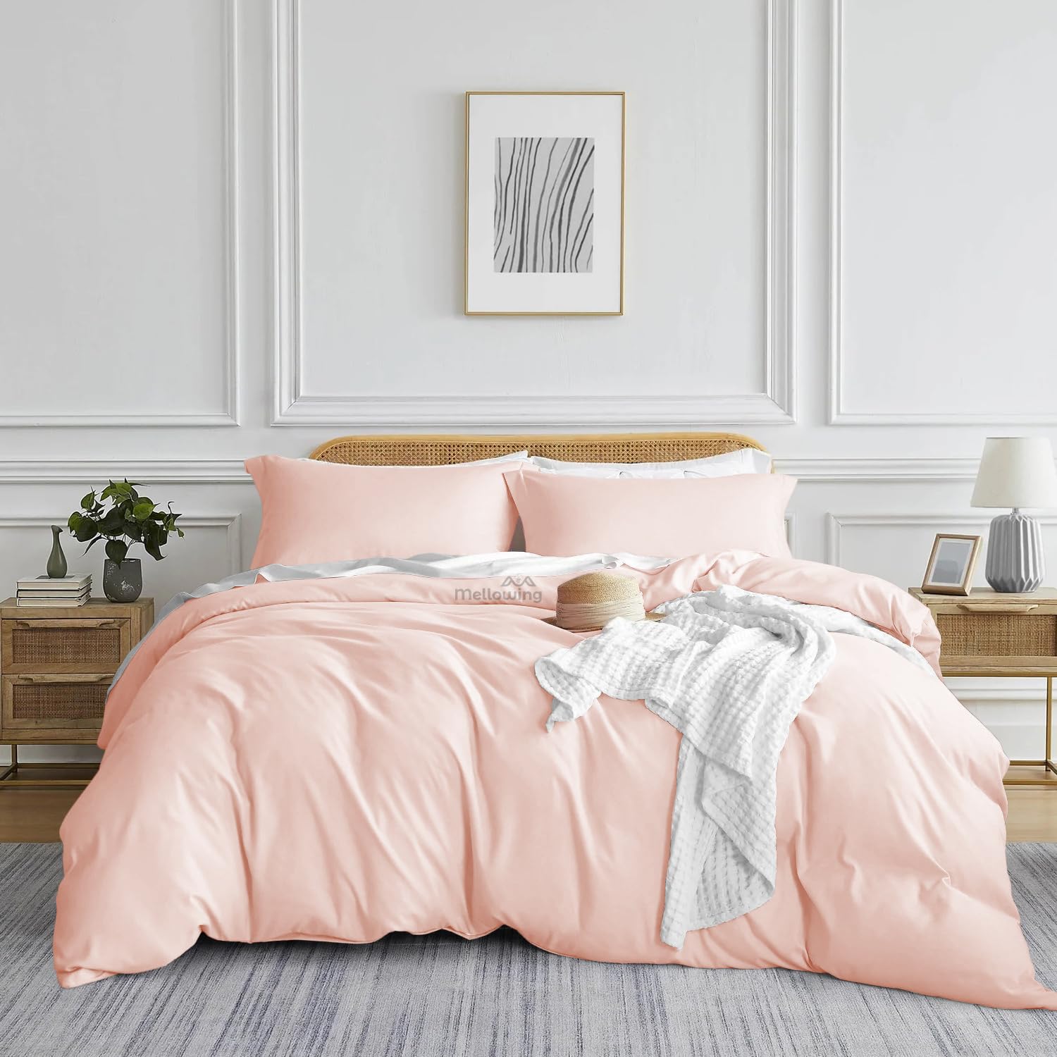 Mellowing 800 Thread Count King/Cal King (94x104) Duvet Cover - Premium Duvet Cover Soft & Breathable - 3 pcs All Season Comforter Cover with Zipper Closure & Corner Ties (Blush)