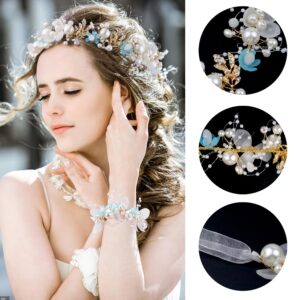 LAPOHI Rhinestone Pearl Flower Headpieces for Girls - Fairy Crystal Flower Crown, Wedding Bridal Tiara for Women