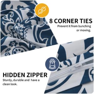 Quilta Navy Duvet Cover Queen - 100% Cotton Queen Duvet Cover Set Damask Duvet Cover 3pcs Soft & Lightweight with Zipper Closure & 8Ties for All Seasons 90 x 90 (No Comforter)