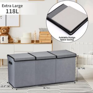 Fixwal Toy Box for Boys - Extra Large Toddler Toy Box Kids Toy Chest, Toy Box for Living Room Area, Collapsible Removable Divider for Nursery Playroom Bedroom Closet, 36"x12.6"x16" (Grey)