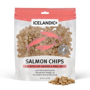 icelandic+ mini fish chips: salmon 9oz - dog treats, for training & small dogs, 2 ingredient air-dried crunchy chips