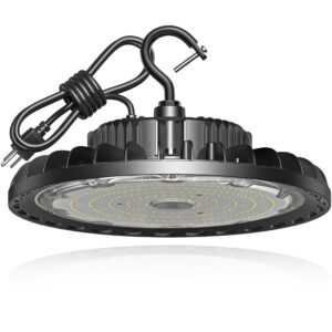 shinewoo led high bay light 150w 21,000lm 5000k daylight 600w mh/hps equivalent with us plug 5’ cable waterproof ufo commercial warehouse workshop garage factory area lighting fixture