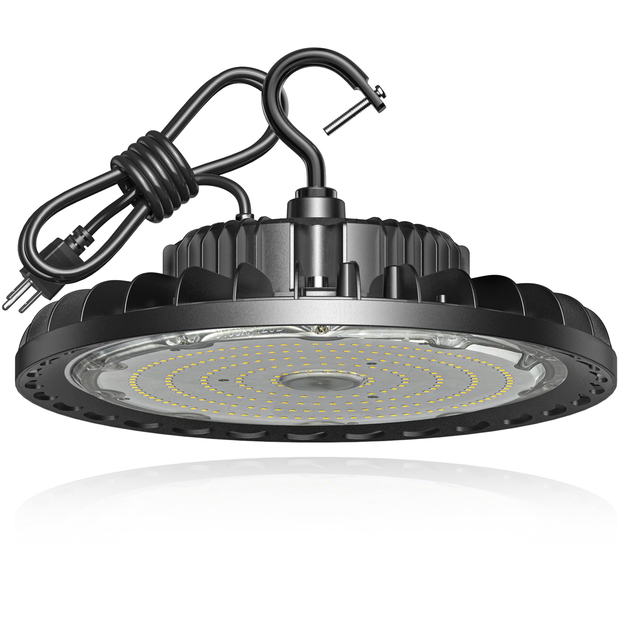 SHINEWOO LED High Bay Light 150W 21,000lm 5000K Daylight 600W MH/HPS Equivalent with US Plug 5’ Cable Waterproof UFO Commercial Warehouse Workshop Garage Factory Area Lighting Fixture