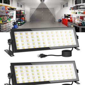 2 Pack 120W LED Shop Lights, 1000W Equiv 16000lm Super Bright LED Garage Light, IP66 Waterproof Outdoor Flood Light with Plug, 5000K Daylight White LED High Bay Light for Workshop Yard Garage Factory