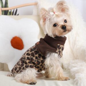 Fleece Vest Dog Sweater Winter Dog Clothes for Small Dogs Boy Girl Warm Pullover Puppy Sweater Soft Super Stretchy Leopard Print Dog Fleece Vest Chihuahua Sweaters (Leopard Brown, XXS)