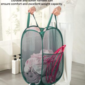 2 Pack Laundry Hamper Baskets, Collapsible Laundry Baskets Durable Tear-resistant with Side Pocket Reinforced Carry Handles green