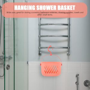 Cabilock Plastic Storage Shower Basket,Bathroom Hand Basket Wall Storage Bin Basket Organizer Bins Portable Shower Basket with Hook for Bathroom, Cosmetics, Shampoo(pink)