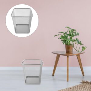 Kichvoe Metal Mesh Waste Basket Iron Square Trash Can Wire Garbage Container Lightweight Waste Paper Bins for Home Office Bedroom Bathroom Kitchen Silver