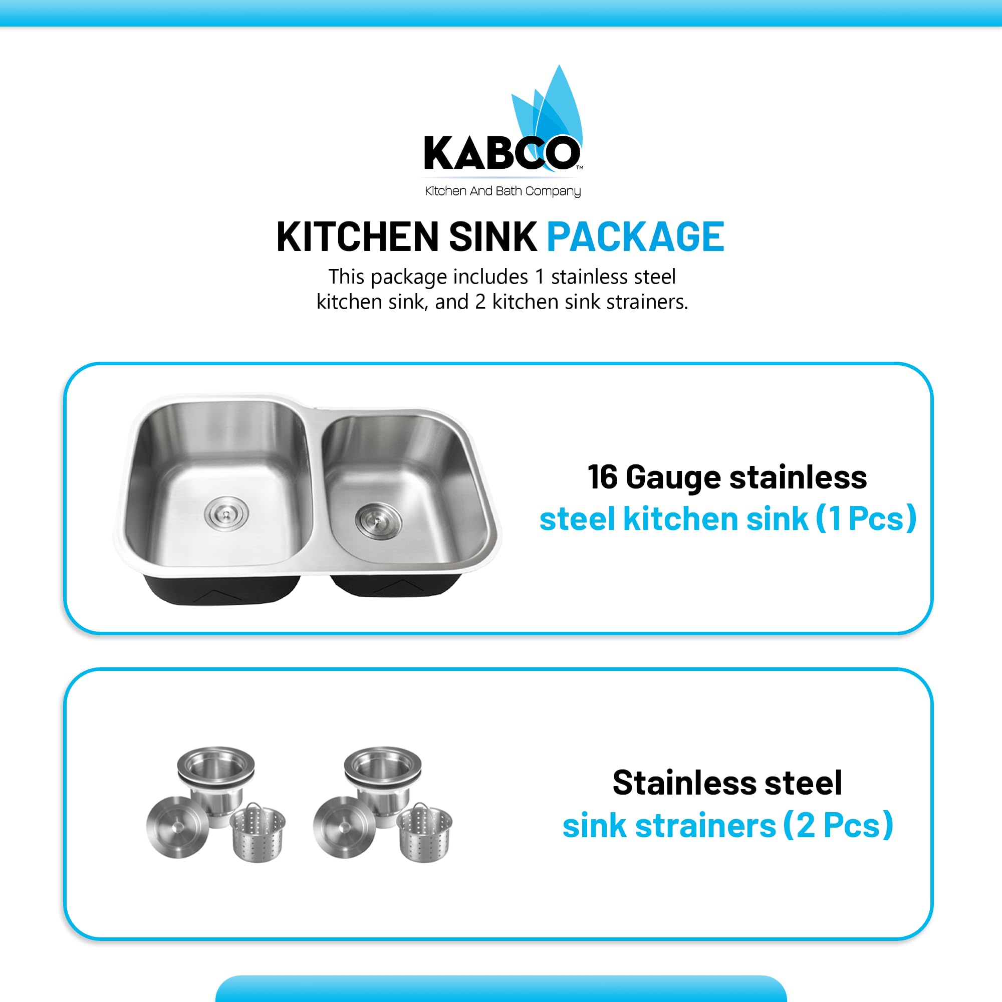 KABCO 32 Inch Stainless Steel 60/40 Double Unequal Bowl Classic Kitchen Sink, Extra Thick 16 Gauge Undermount Rust, Sound and Heatproof Sink with Sink Strainer and Removable Garbage Basket