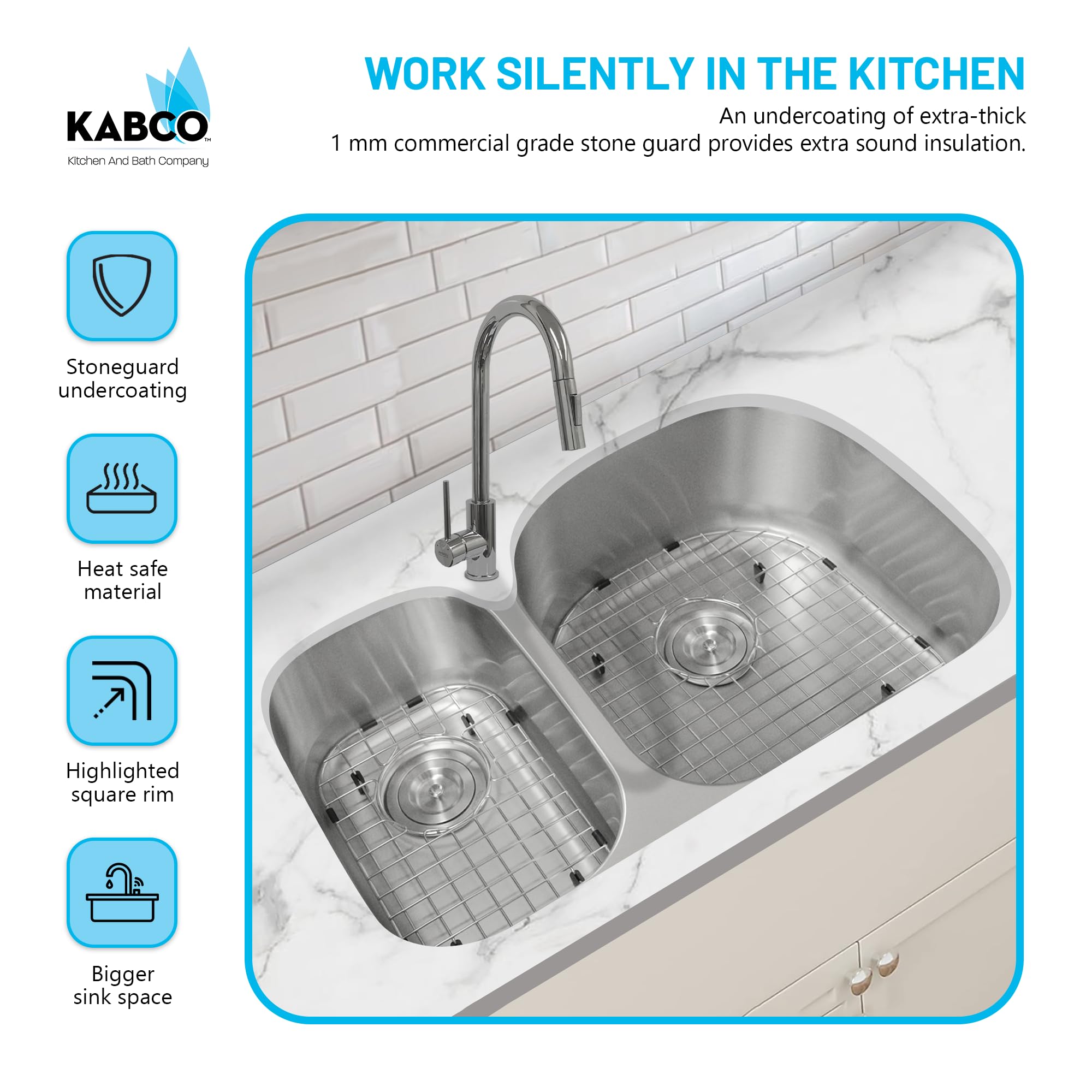 KABCO Staineless Steel Classic Kitchen Sink, Extra Thick 18 Gauge Undermount Rust, Sound and Heatproof Sink (UD113RSSG)