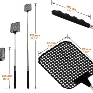 2PCS Telescopic Fly Swatters, Durable Plastic Fly Swatter Heavy Duty Set, Telescopic Flyswatter with Stainless Steel Handle 26cm - 72cm