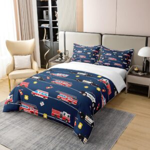 Fire Truck Door Duvet Cover 100% Cotton Queen SizeCartoon Car Bedding Cotton Duvet Cover Set Police Car Bedding Set Firefighter Comforter Cover Set Firemen Car Vehicle Red Black Blue Bedspread Cover