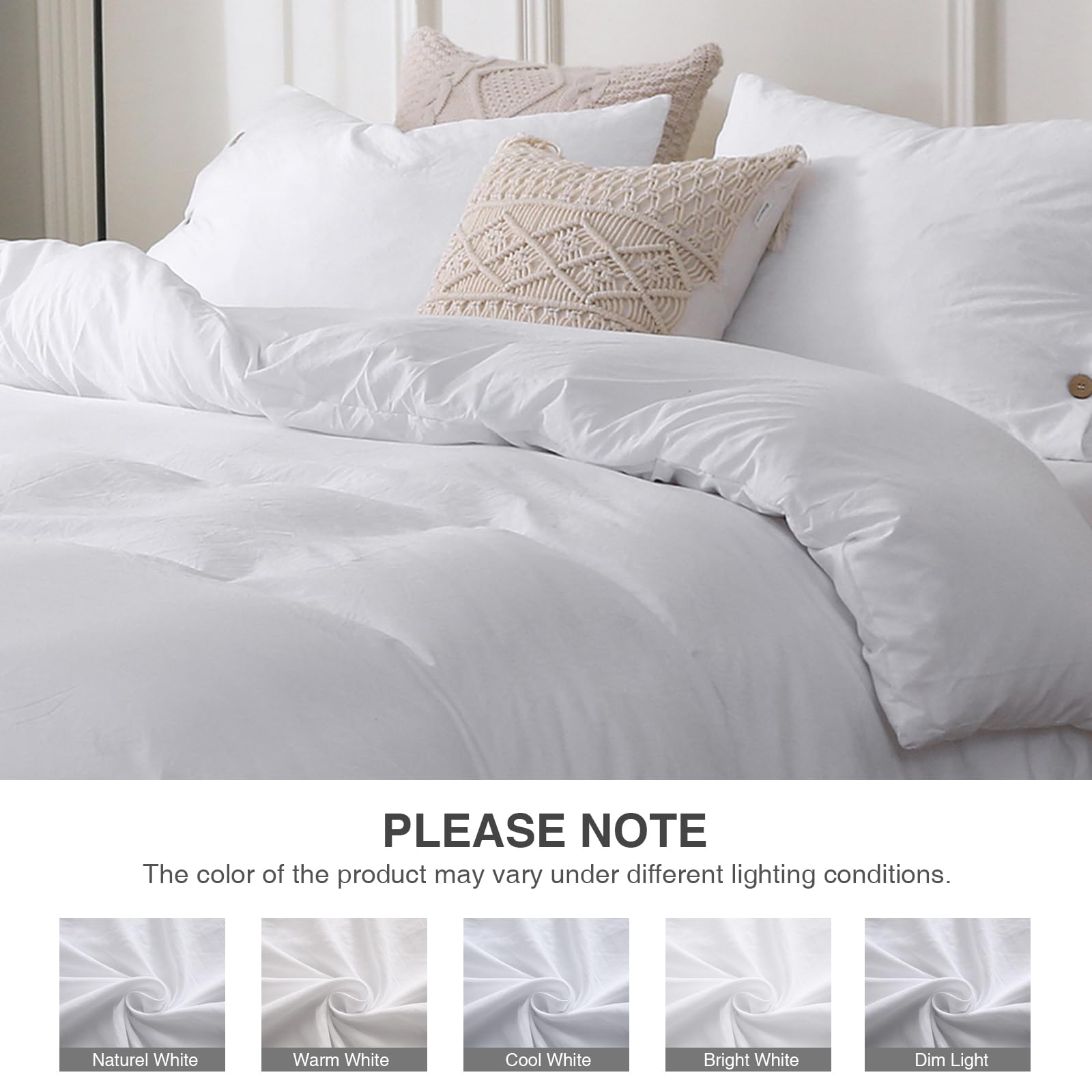 APSMILE Solid White Duvet Cover Set King Size, 3 Pieces with 1 Duvet Cover 106x90 Inches and 2 Shams (No Comforter), Soft Brushed Washed Cotton-Like Duvet Cover with Button Closure