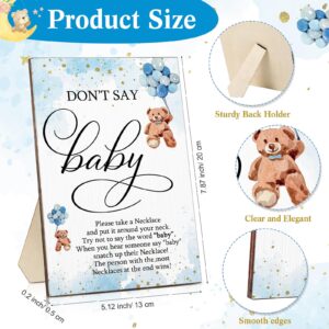 Roowest 51 Don't Say Baby Shower Game Including Blue Bear Theme Baby Game Sign and 50 Bear Felt Necklaces Gifts for Gender Reveal Party Favors Baby Shower Prizes